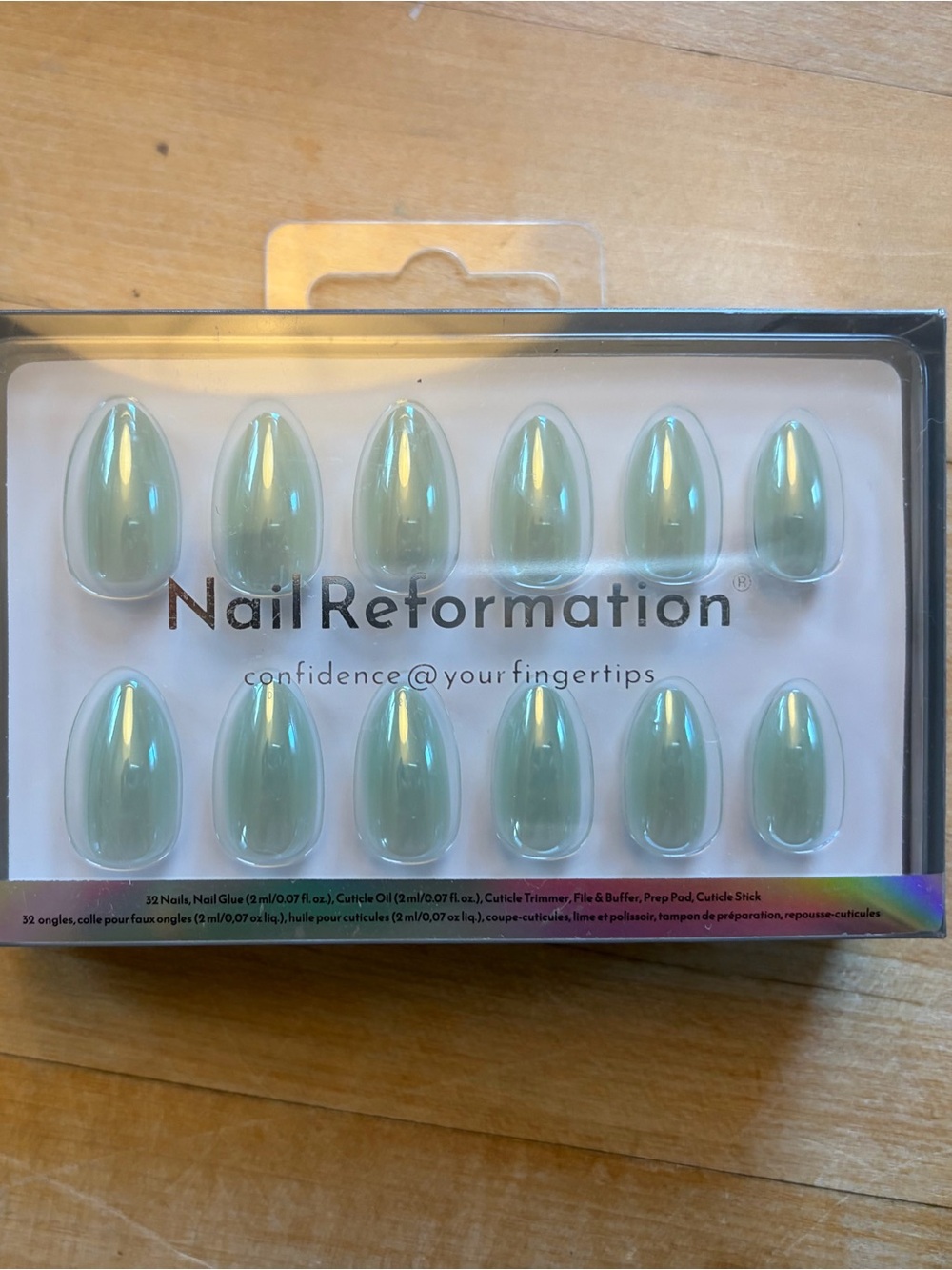 Nail Reformation mint green iridescent press on nails